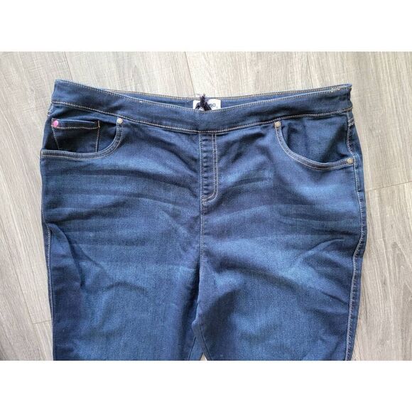 Pajama Jeans Size 1X Pull On Soft Stretch Denim Drawstring Dark Wash Bootcut - Picture 2 of 8